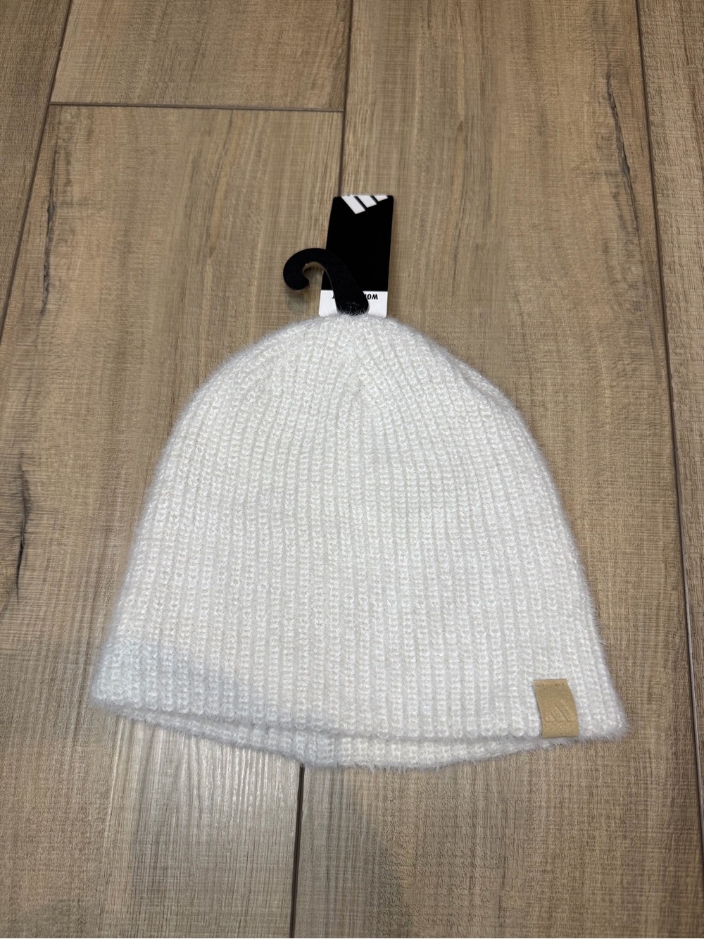 Adidas Women’s Fuzzy Knit Beanie White Heather Beige NWT Winter Hat